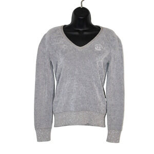 Armani Exchange Women's Gray V-Neck Sweater XS Shimmer Trim Lightweight Soft